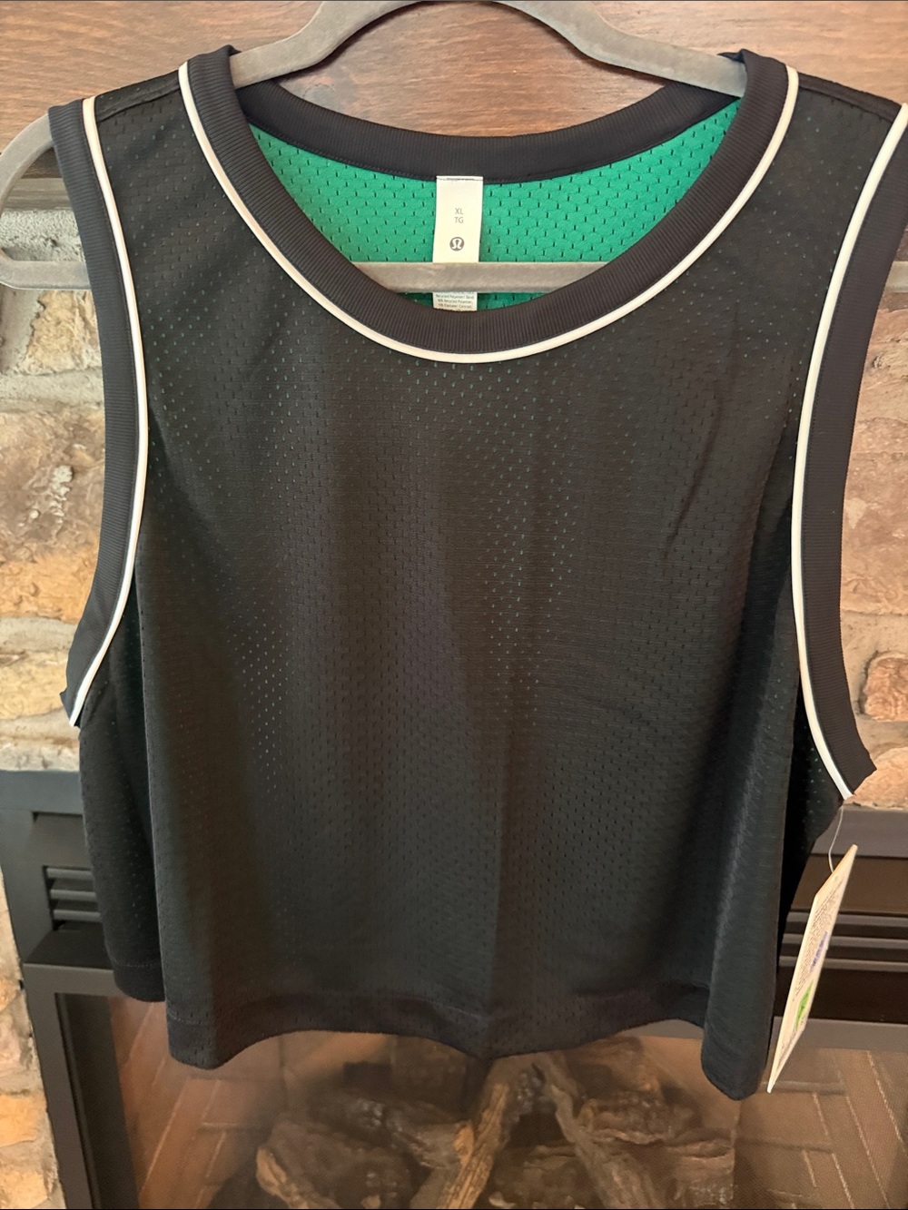 Green and Black Sleeveless Lululemon reversable  Mesh Tank with White Piping